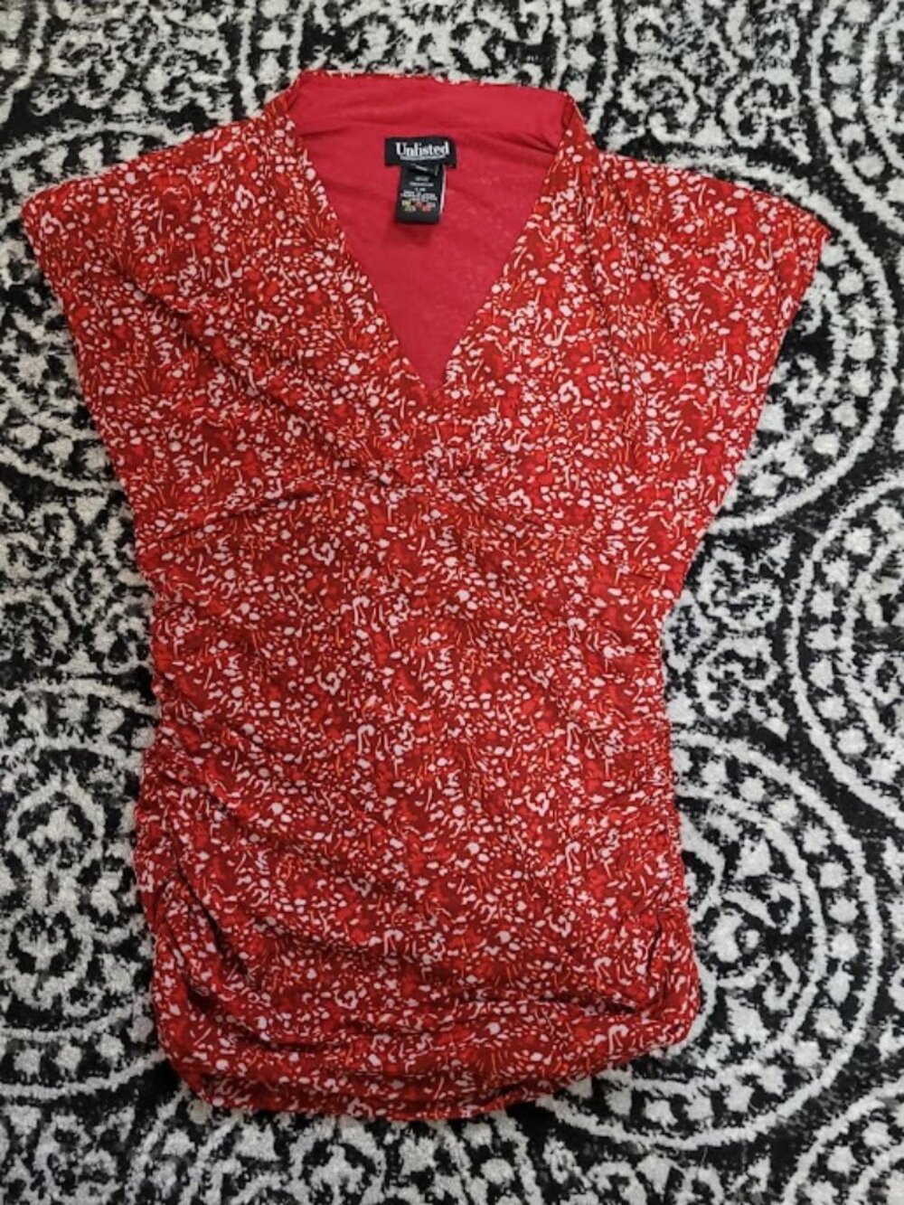 2000s Red V Neck Mesh Blouse